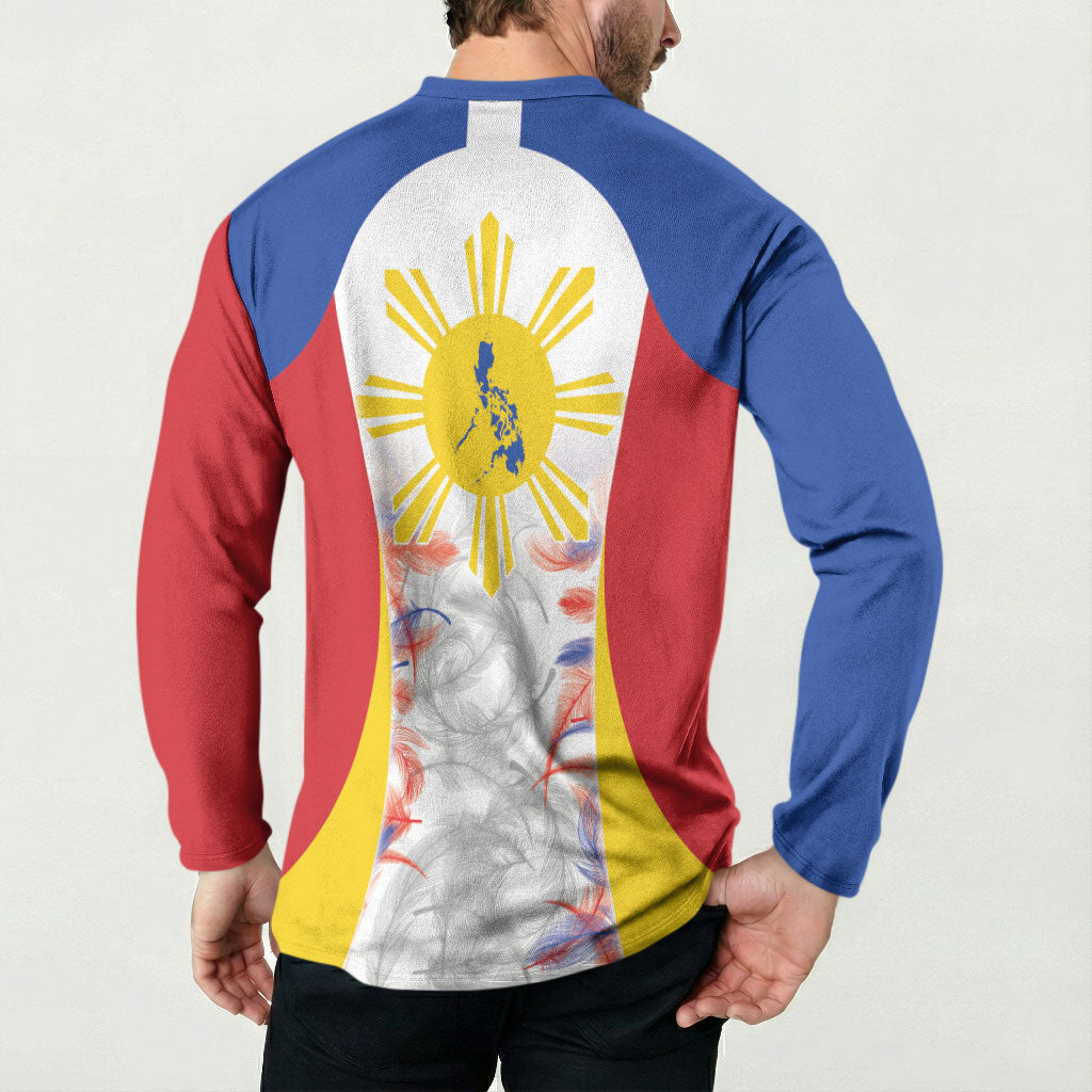 Philippines Flag Day Button Sweatshirt Filipino Feather Pattern LT9 - Polynesian Pride