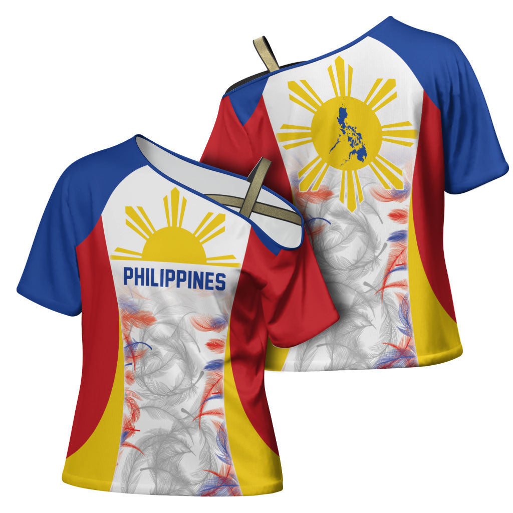 Philippines Flag Day Cross Shoulder Shirt Filipino Feather Pattern LT9 - Polynesian Pride