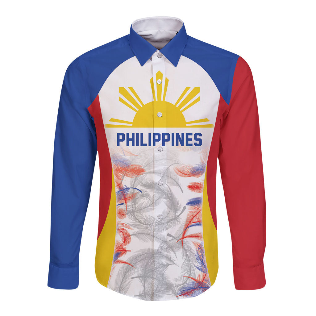 Philippines Flag Day Long Sleeve Button Shirt Filipino Feather Pattern LT9 Unisex White - Polynesian Pride