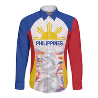 Philippines Flag Day Long Sleeve Button Shirt Filipino Feather Pattern LT9 Unisex White - Polynesian Pride