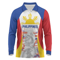 Philippines Flag Day Long Sleeve Polo Shirt Filipino Feather Pattern LT9 White - Polynesian Pride
