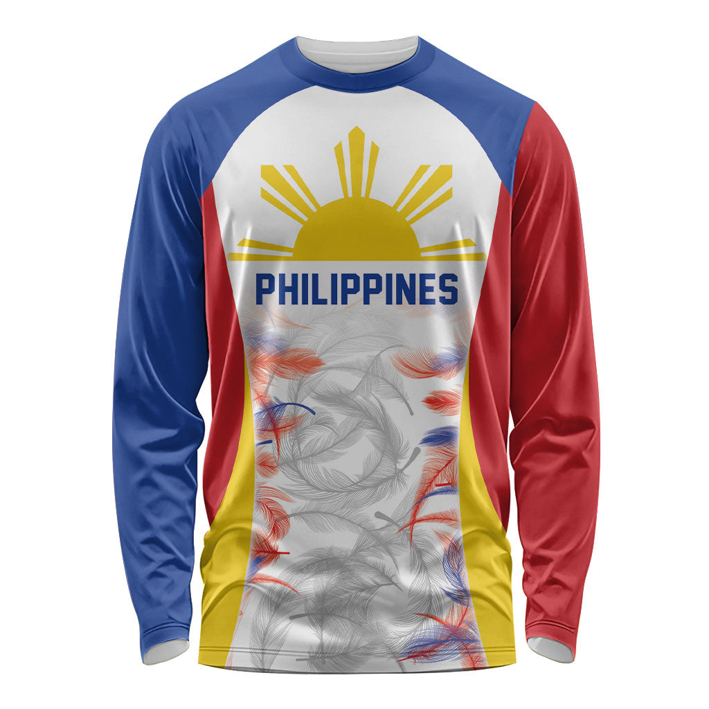 Philippines Flag Day Long Sleeve Shirt Filipino Feather Pattern LT9 Unisex White - Polynesian Pride