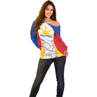 Philippines Flag Day Off Shoulder Sweater Filipino Feather Pattern LT9 - Polynesian Pride