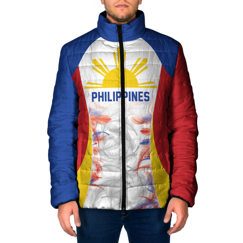 Philippines Flag Day Padded Jacket Filipino Feather Pattern LT9 Men White - Polynesian Pride