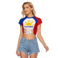 Philippines Flag Day Raglan Cropped T Shirt Filipino Feather Pattern LT9 Female White - Polynesian Pride