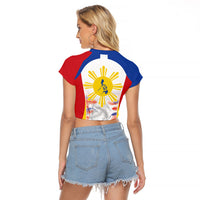 Philippines Flag Day Raglan Cropped T Shirt Filipino Feather Pattern LT9 - Polynesian Pride