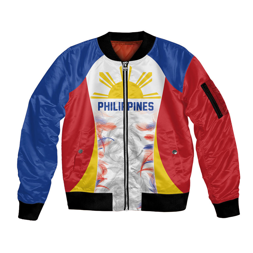 Philippines Flag Day Sleeve Zip Bomber Jacket Filipino Feather Pattern