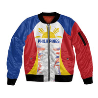 Philippines Flag Day Sleeve Zip Bomber Jacket Filipino Feather Pattern LT9 Unisex White - Polynesian Pride