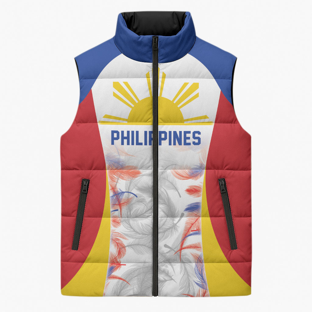 Philippines Flag Day Sleeveless Puffer Jacket Filipino Feather Pattern