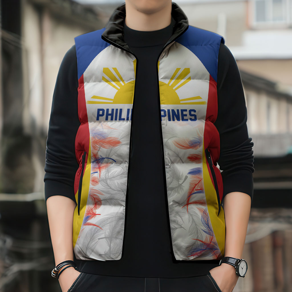 Philippines Flag Day Sleeveless Puffer Jacket Filipino Feather Pattern LT9 - Polynesian Pride