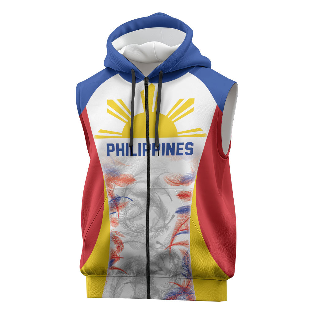Philippines Flag Day Sleeveless Zip Hoodie Filipino Feather Pattern LT9 White - Polynesian Pride