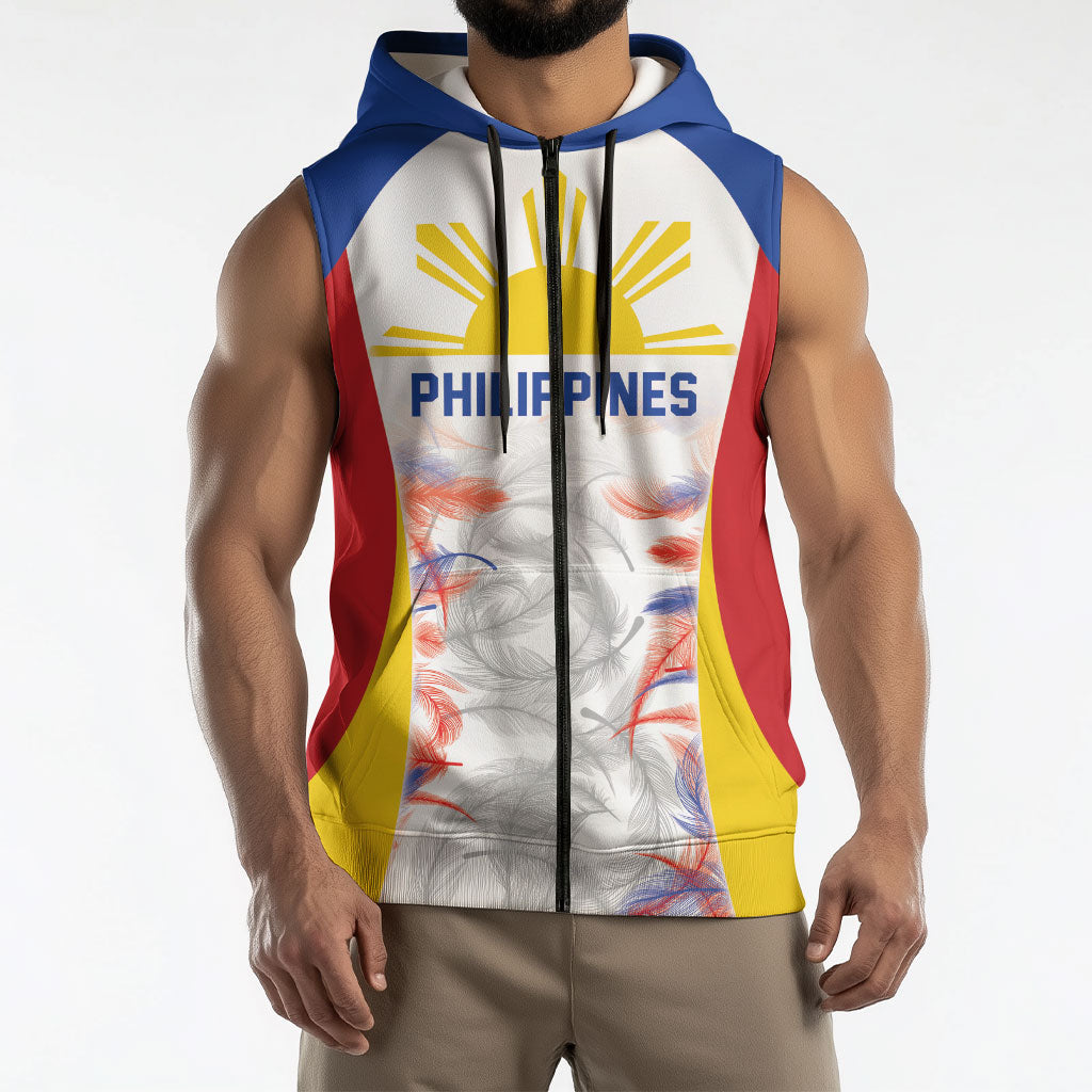 Philippines Flag Day Sleeveless Zip Hoodie Filipino Feather Pattern LT9 - Polynesian Pride