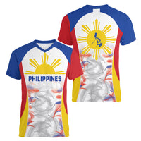 Philippines Flag Day Women V-Neck T-Shirt Filipino Feather Pattern LT9 - Polynesian Pride