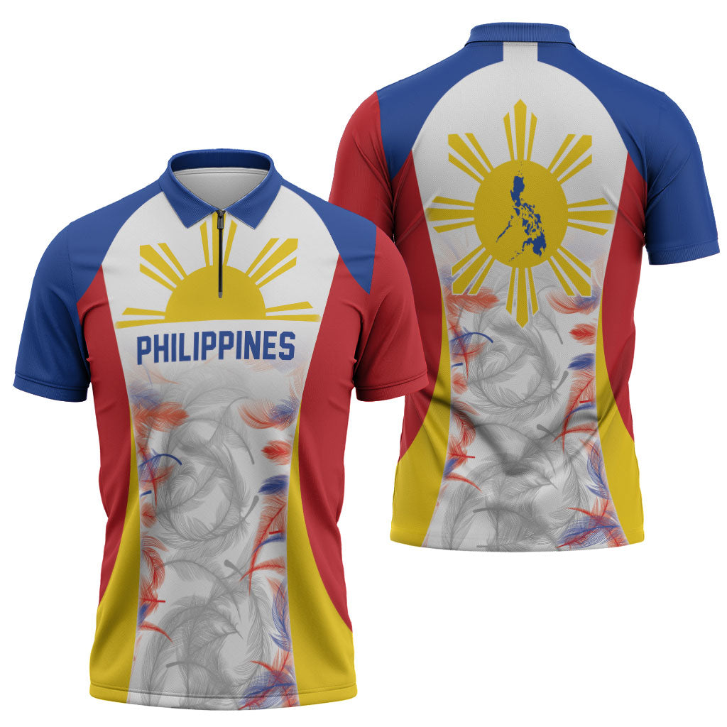 Philippines Flag Day Zipper Polo Shirt Filipino Feather Pattern LT9 - Polynesian Pride