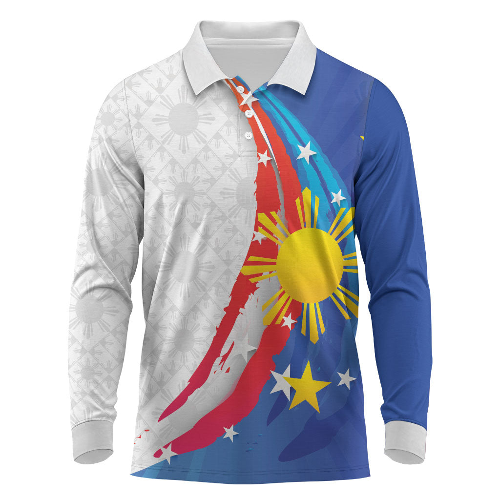 Philippines Flag Day Long Sleeve Polo Shirt Filipino Pride Shines Bright On Flag Day LT9 White - Polynesian Pride