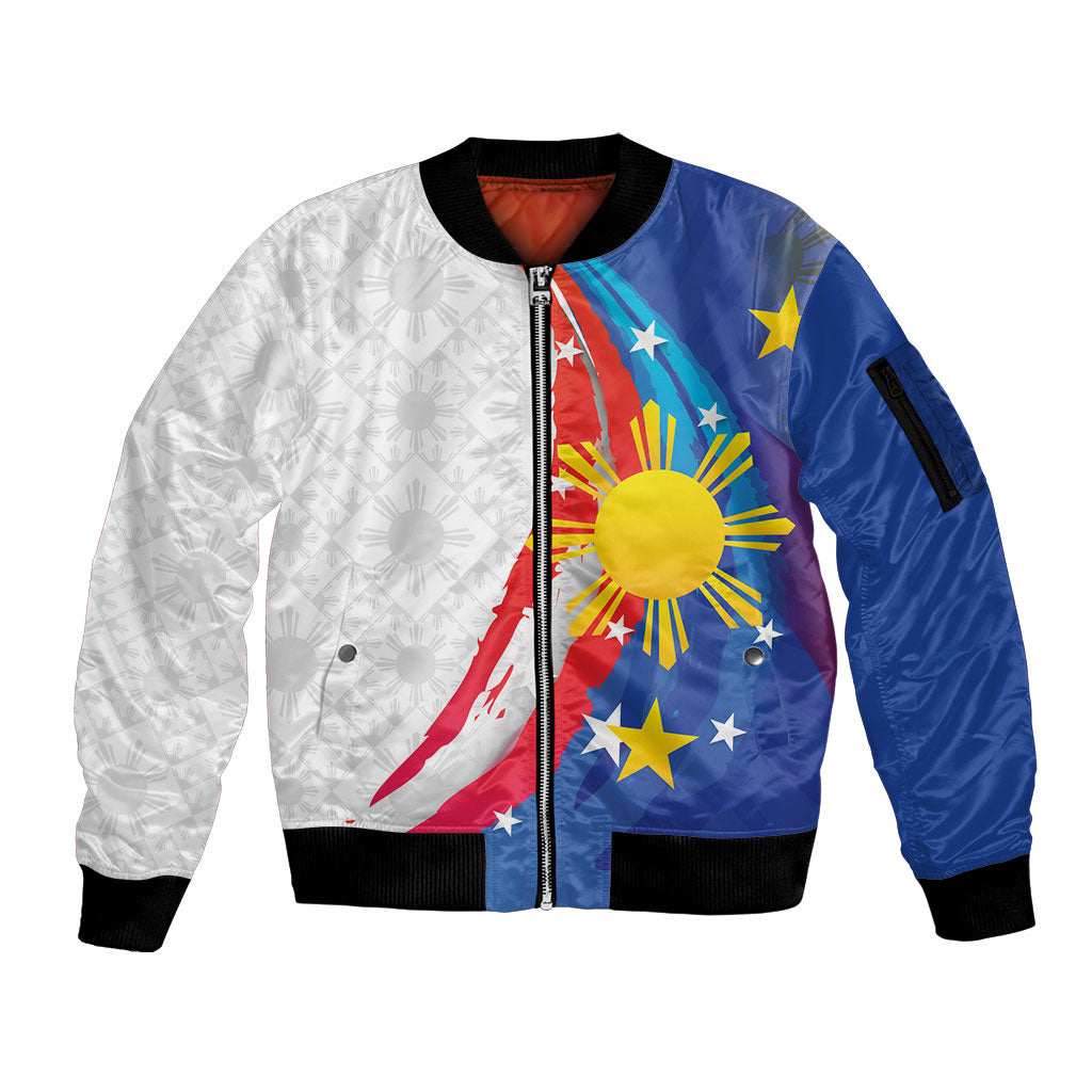 Philippines Flag Day Sleeve Zip Bomber Jacket Filipino Pride Shines Bright On Flag Day LT9 Unisex White - Polynesian Pride