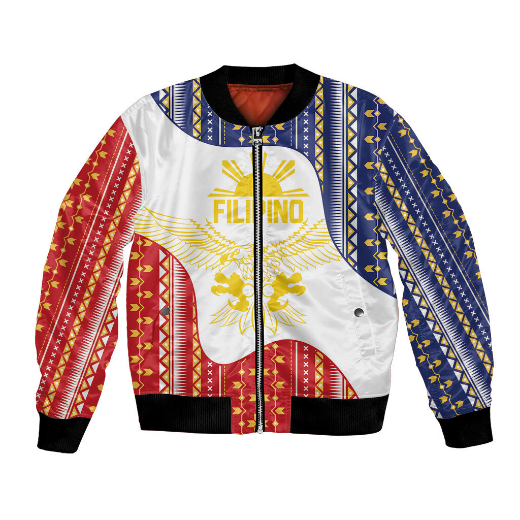 Philippines Flag Day Bomber Jacket Filipino Traditional Igorot Tribal Pattern LT9 Unisex White - Polynesian Pride