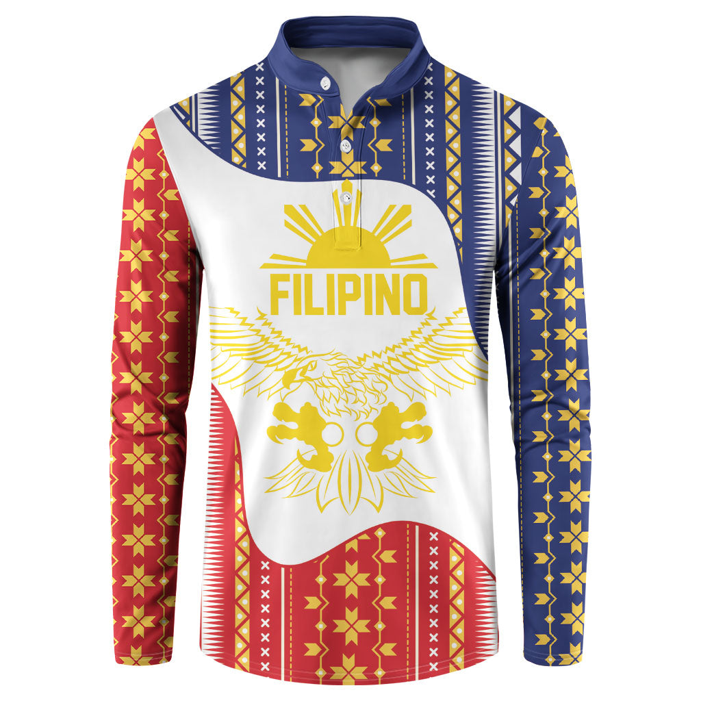 Philippines Flag Day Button Sweatshirt Filipino Traditional Igorot Tribal Pattern LT9 White - Polynesian Pride