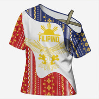Philippines Flag Day Cross Shoulder Shirt Filipino Traditional Igorot Tribal Pattern LT9 Female White - Polynesian Pride