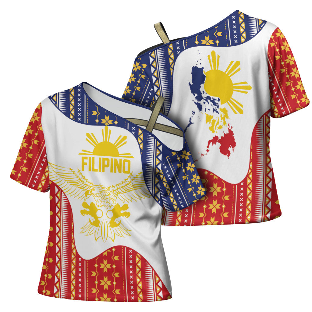 Philippines Flag Day Cross Shoulder Shirt Filipino Traditional Igorot Tribal Pattern LT9 - Polynesian Pride