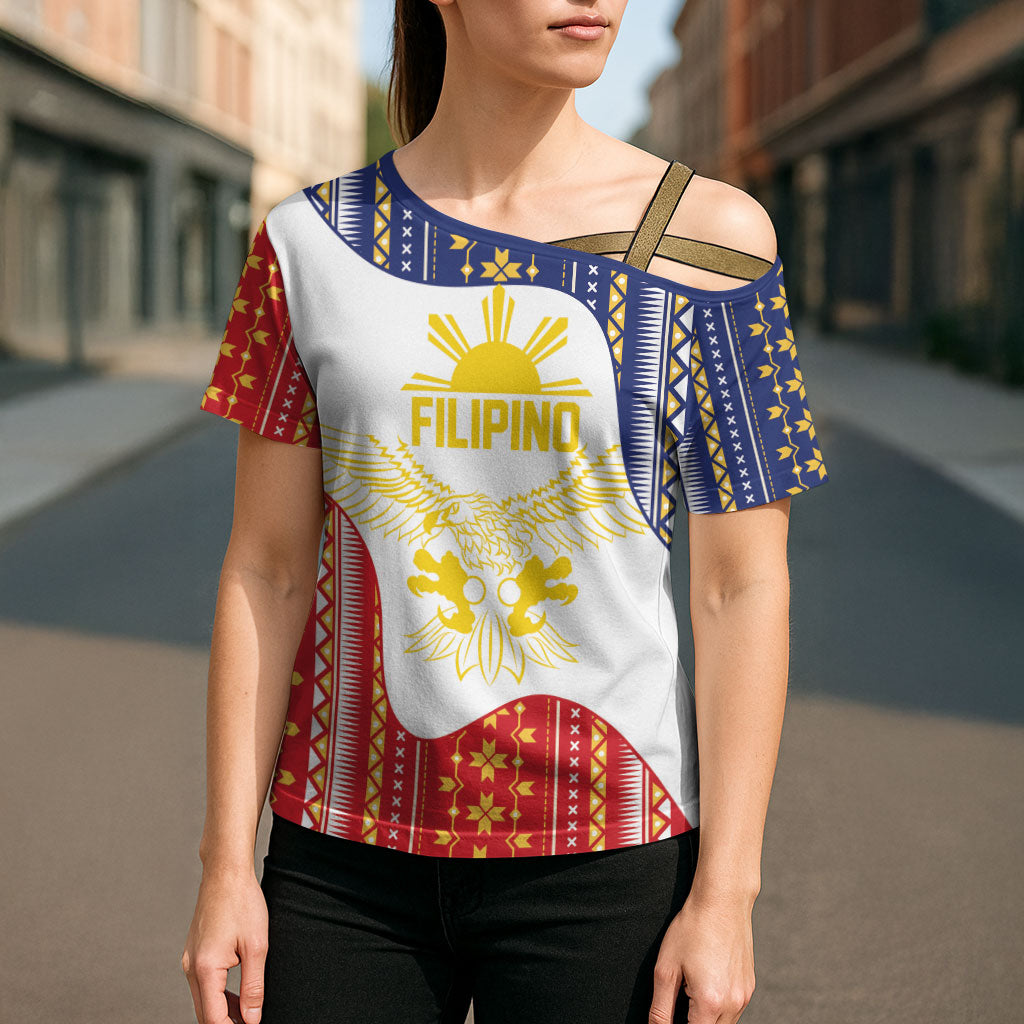 Philippines Flag Day Cross Shoulder Shirt Filipino Traditional Igorot Tribal Pattern LT9 - Polynesian Pride