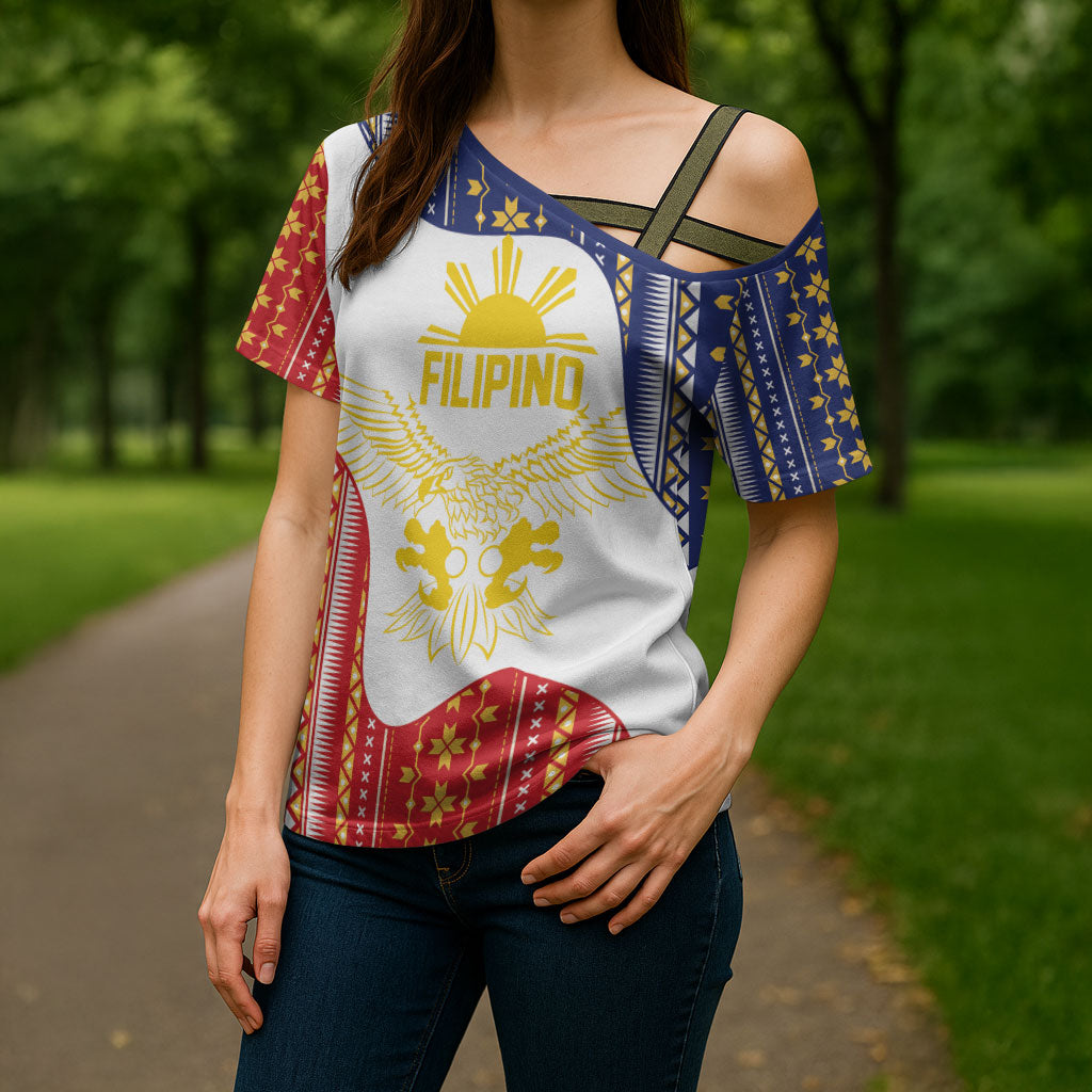 Philippines Flag Day Cross Shoulder Shirt Filipino Traditional Igorot Tribal Pattern LT9 - Polynesian Pride