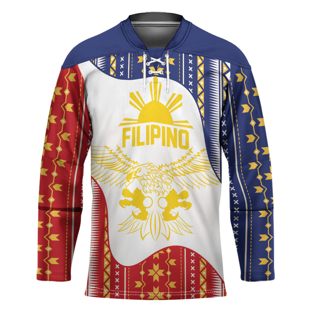 Philippines Flag Day Hockey Jersey Filipino Traditional Igorot Tribal Pattern LT9 Unisex White - Polynesian Pride