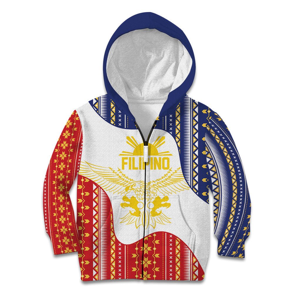 Philippines Flag Day Kid Hoodie Filipino Traditional Igorot Tribal Pattern LT9 Zip Hoodie White - Polynesian Pride