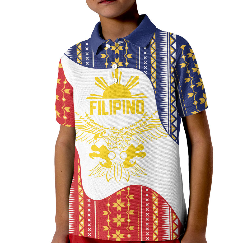 Philippines Flag Day Kid Polo Shirt Filipino Traditional Igorot Tribal Pattern LT9 Kid White - Polynesian Pride