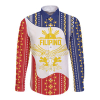 Philippines Flag Day Long Sleeve Button Shirt Filipino Traditional Igorot Tribal Pattern LT9 Unisex White - Polynesian Pride