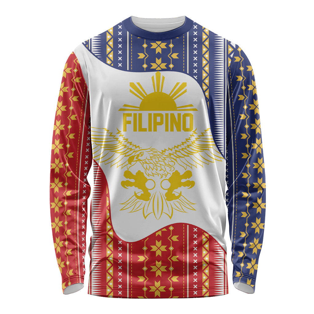 Philippines Flag Day Long Sleeve Shirt Filipino Traditional Igorot Tribal Pattern LT9 Unisex White - Polynesian Pride