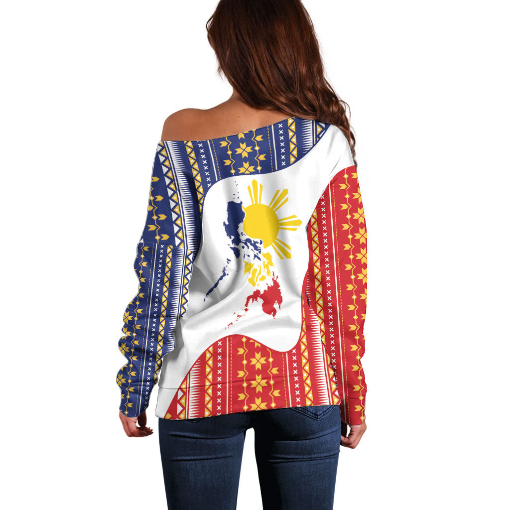 Philippines Flag Day Off Shoulder Sweater Filipino Traditional Igorot Tribal Pattern LT9 - Polynesian Pride