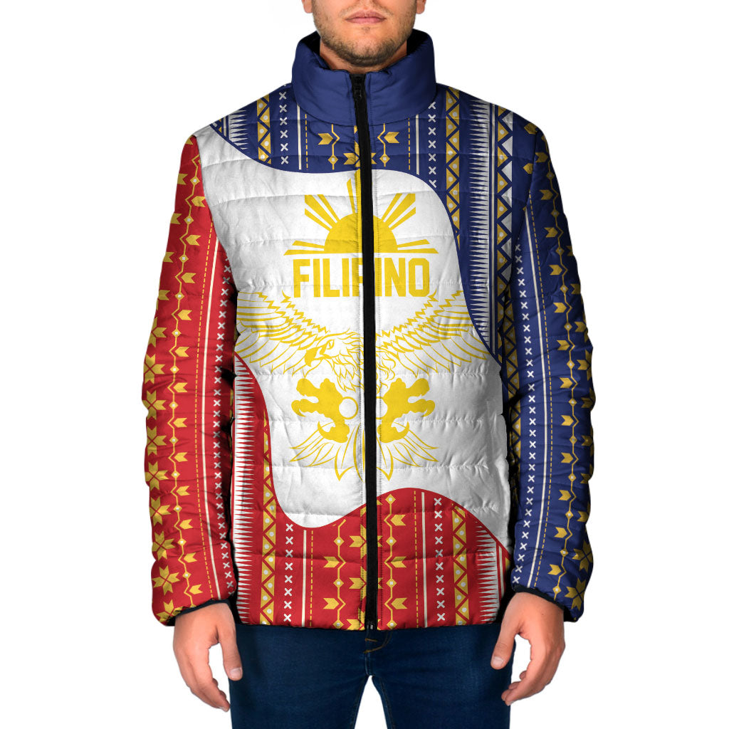 Philippines Flag Day Padded Jacket Filipino Traditional Igorot Tribal Pattern LT9 Men White - Polynesian Pride