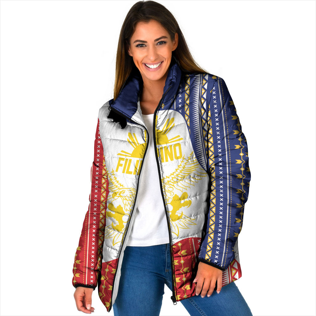 Philippines Flag Day Padded Jacket Filipino Traditional Igorot Tribal Pattern LT9 Women White - Polynesian Pride