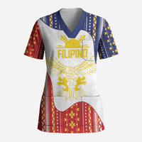Philippines Flag Day Scrub Top Filipino Traditional Igorot Tribal Pattern LT9 Adult White - Polynesian Pride