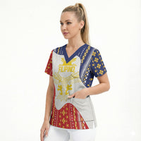 Philippines Flag Day Scrub Top Filipino Traditional Igorot Tribal Pattern LT9 - Polynesian Pride