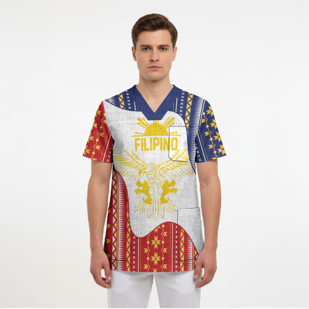 Philippines Flag Day Scrub Top Filipino Traditional Igorot Tribal Pattern LT9 - Polynesian Pride