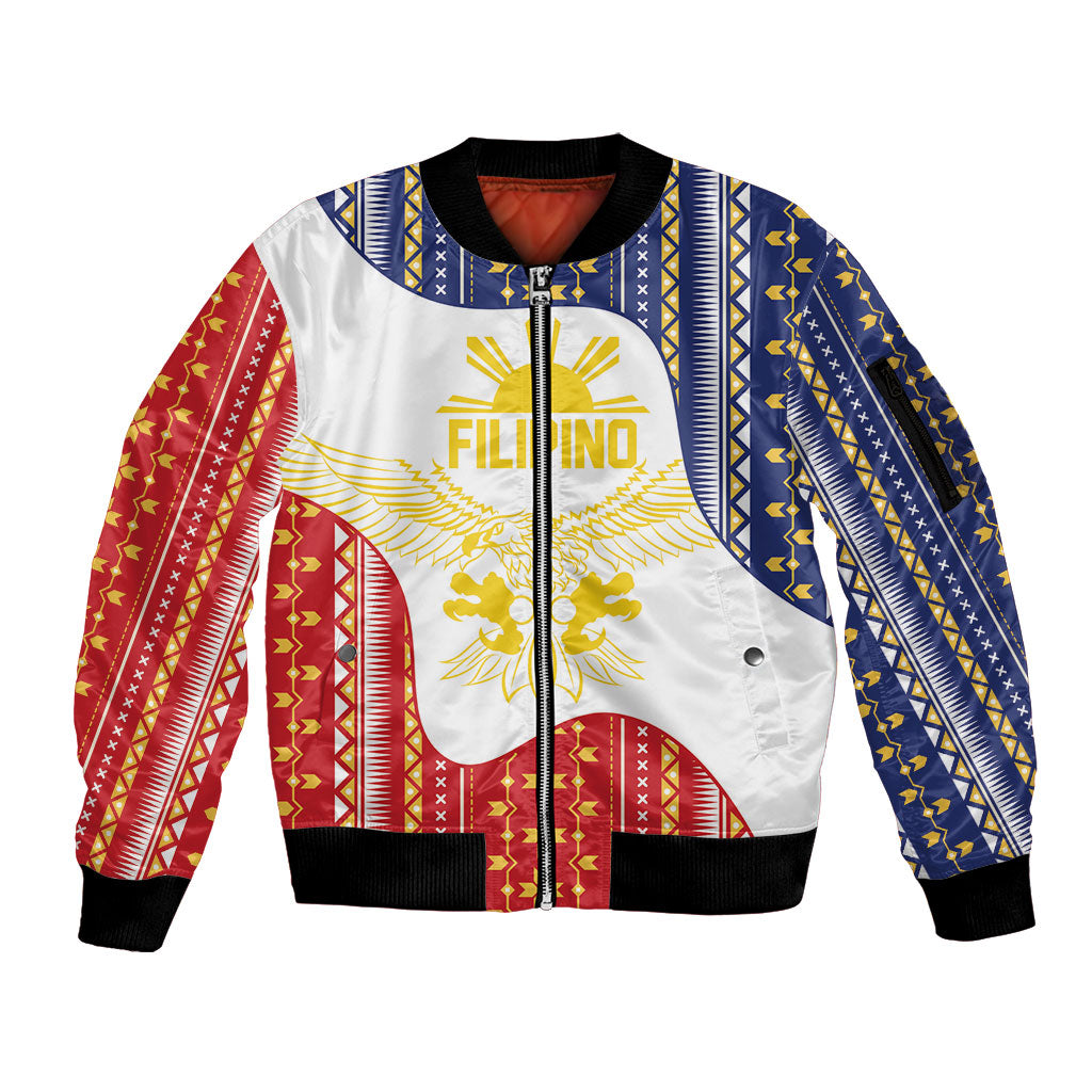 Philippines Flag Day Sleeve Zip Bomber Jacket Filipino Traditional Igorot Tribal Pattern