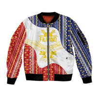 Philippines Flag Day Sleeve Zip Bomber Jacket Filipino Traditional Igorot Tribal Pattern LT9 Unisex White - Polynesian Pride