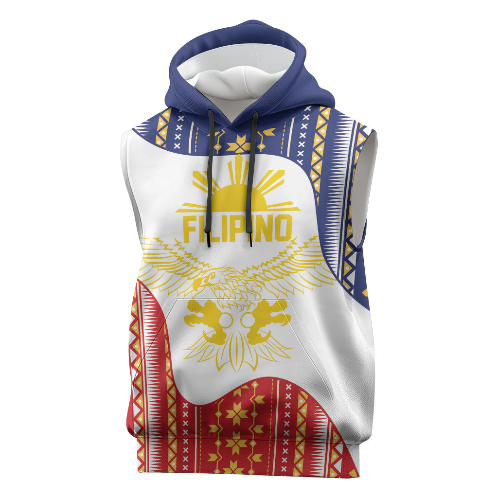 Philippines Flag Day Sleeveless Hoodie Filipino Traditional Igorot Tribal Pattern LT9 White - Polynesian Pride