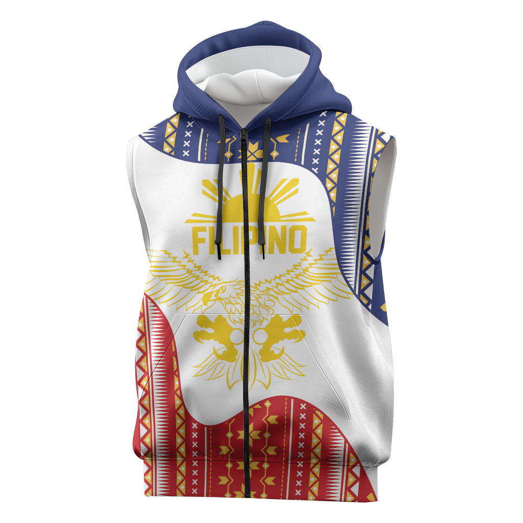 Philippines Flag Day Sleeveless Zip Hoodie Filipino Traditional Igorot Tribal Pattern LT9 White - Polynesian Pride