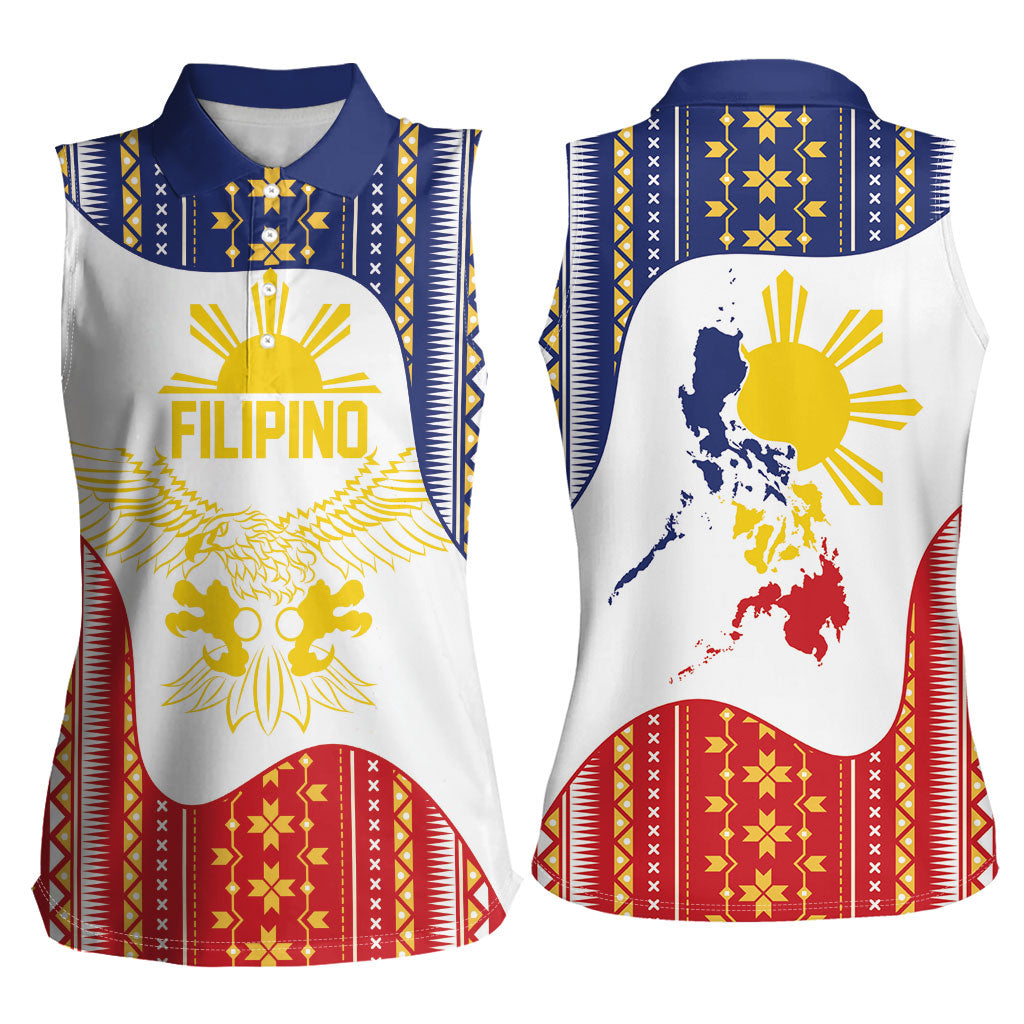 Philippines Flag Day Women Sleeveless Polo Shirt Filipino Traditional Igorot Tribal Pattern