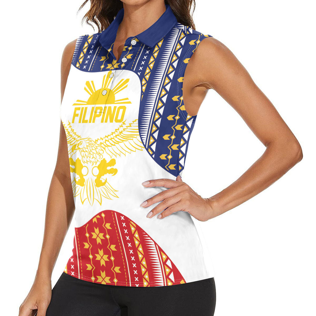 Philippines Flag Day Women Sleeveless Polo Shirt Filipino Traditional Igorot Tribal Pattern