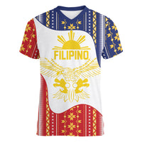 Philippines Flag Day Women V-Neck T-Shirt Filipino Traditional Igorot Tribal Pattern LT9 Female White - Polynesian Pride