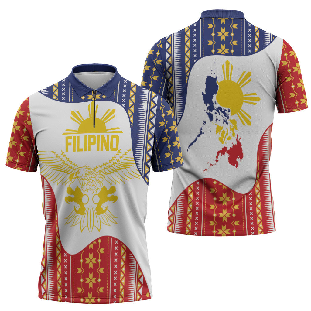 Philippines Flag Day Zipper Polo Shirt Filipino Traditional Igorot Tribal Pattern LT9 - Polynesian Pride
