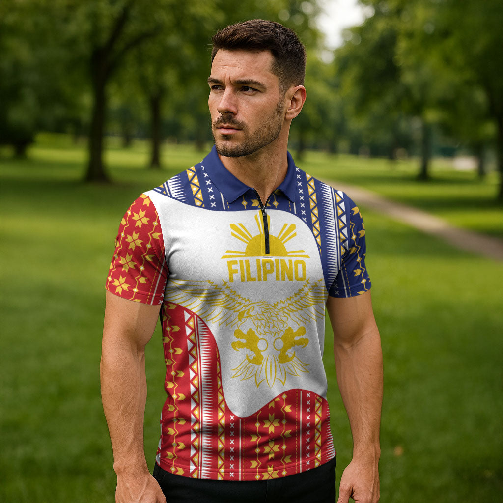 Philippines Flag Day Zipper Polo Shirt Filipino Traditional Igorot Tribal Pattern LT9 - Polynesian Pride