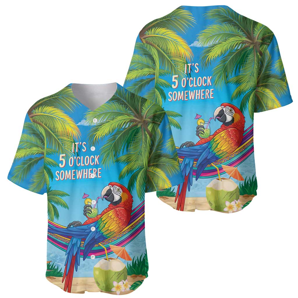 5 Oclock Somewhere Baseball Jersey Hawaii Parrots Cocktail Summer Beach Vibe - Polynesian Pride