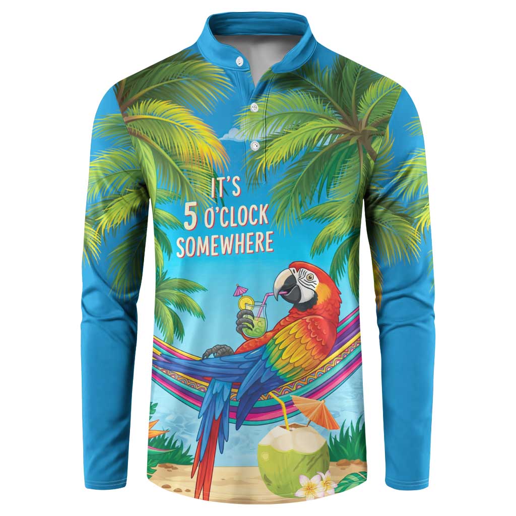 5 Oclock Somewhere Button Sweatshirt Hawaii Parrots Cocktail Summer Beach Vibe - Polynesian Pride