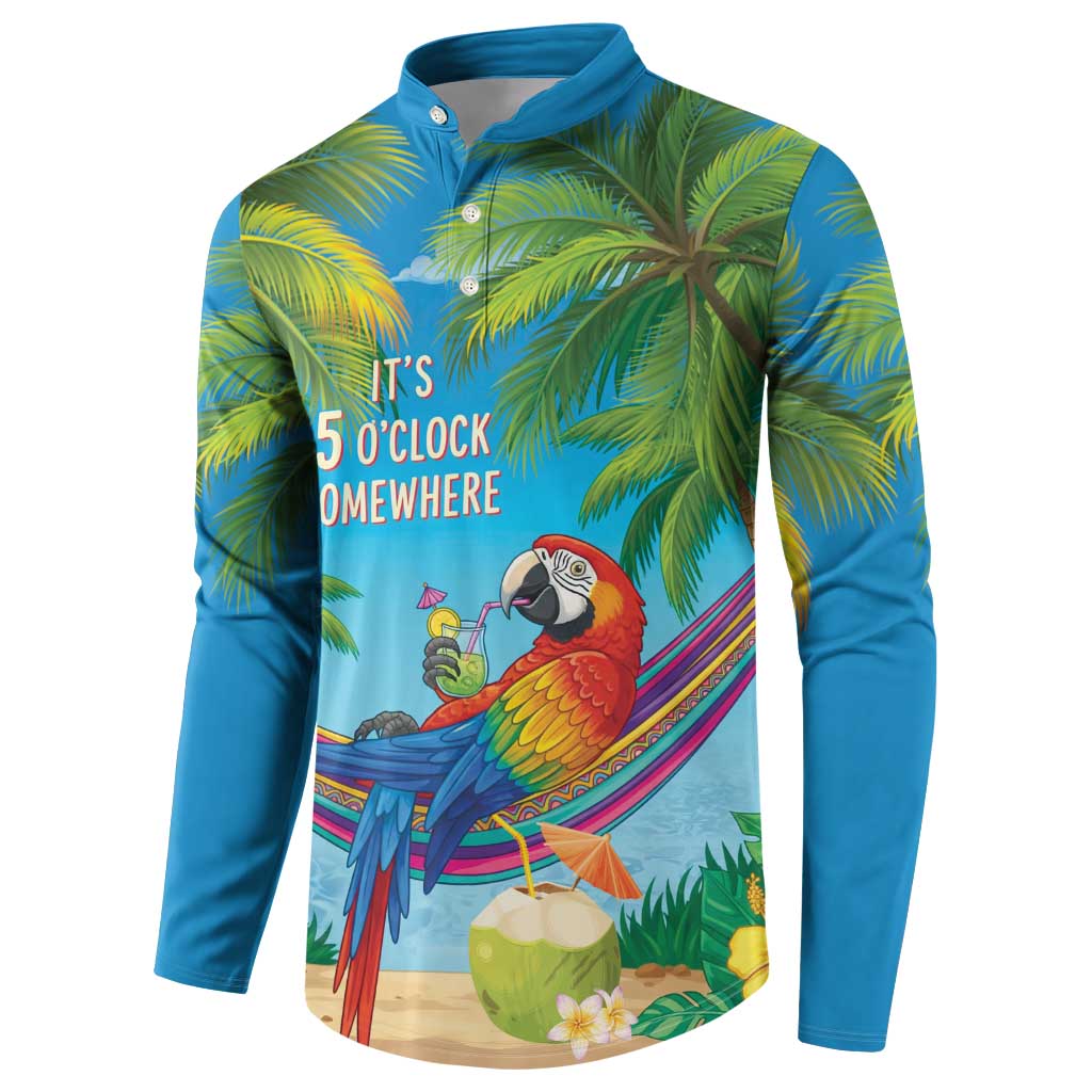 5 Oclock Somewhere Button Sweatshirt Hawaii Parrots Cocktail Summer Beach Vibe - Polynesian Pride