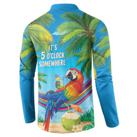 5 Oclock Somewhere Button Sweatshirt Hawaii Parrots Cocktail Summer Beach Vibe - Polynesian Pride